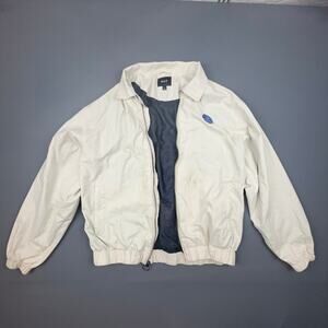 Huf Bomber Jacket Mens Large Cream Hawaiian Print Aloha Travel Island Streetwear